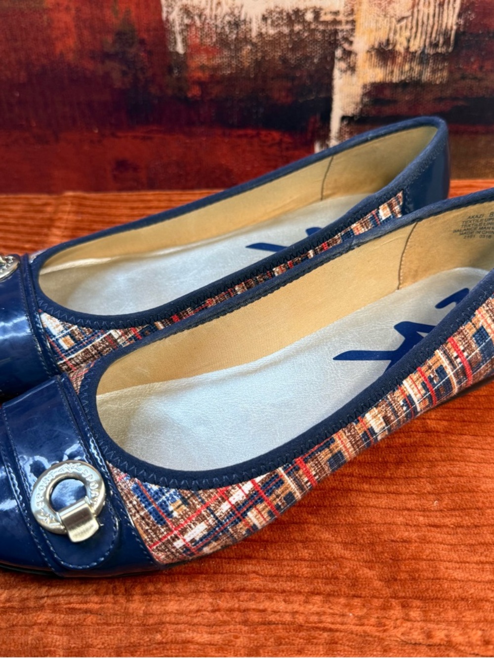 Anne Klein Navy Multicolor Tweed Flats - Picture 2 of 6